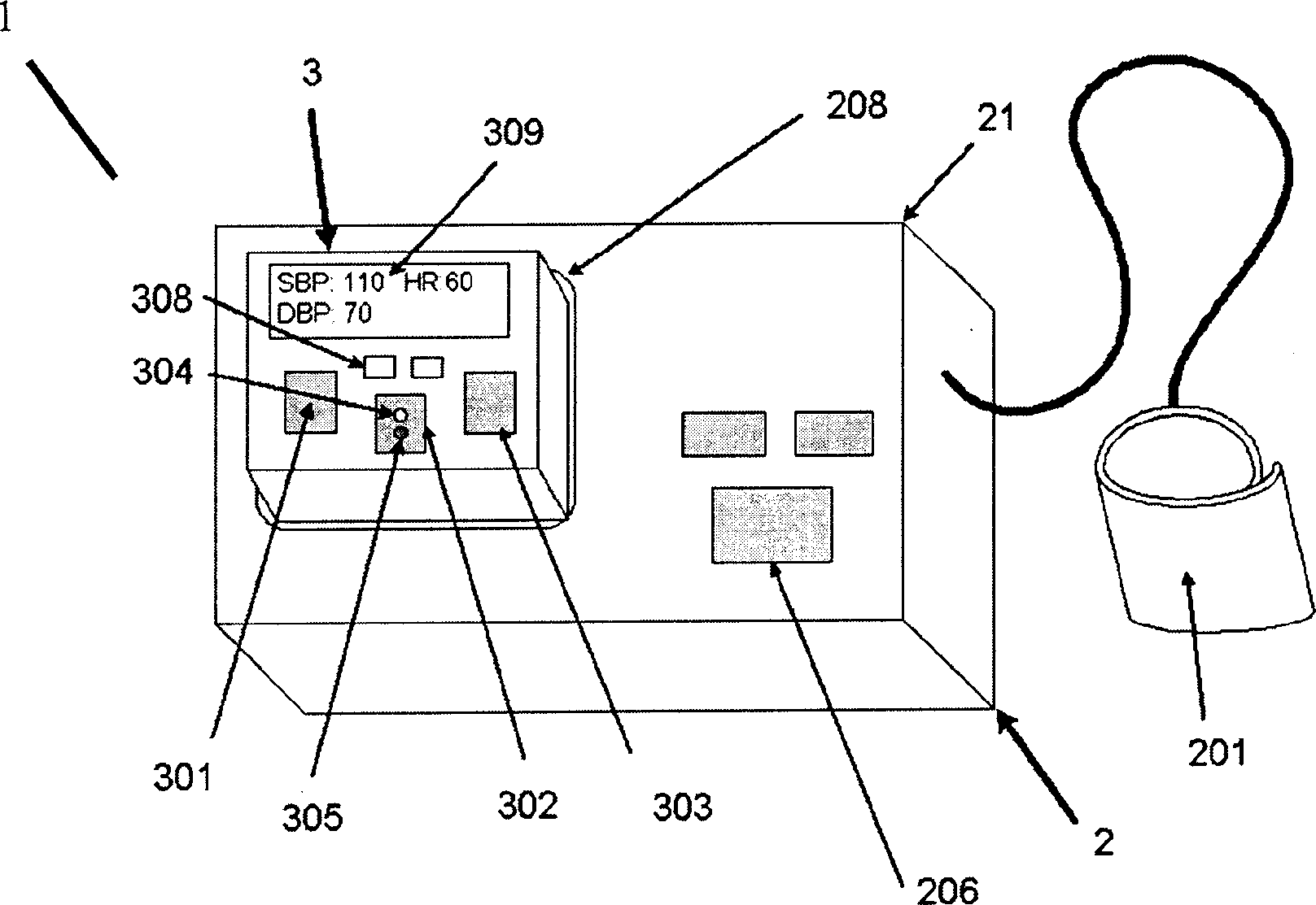 Non-invading blood pressure metering device and method