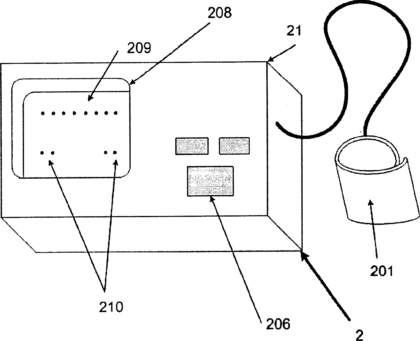 Non-invading blood pressure metering device and method