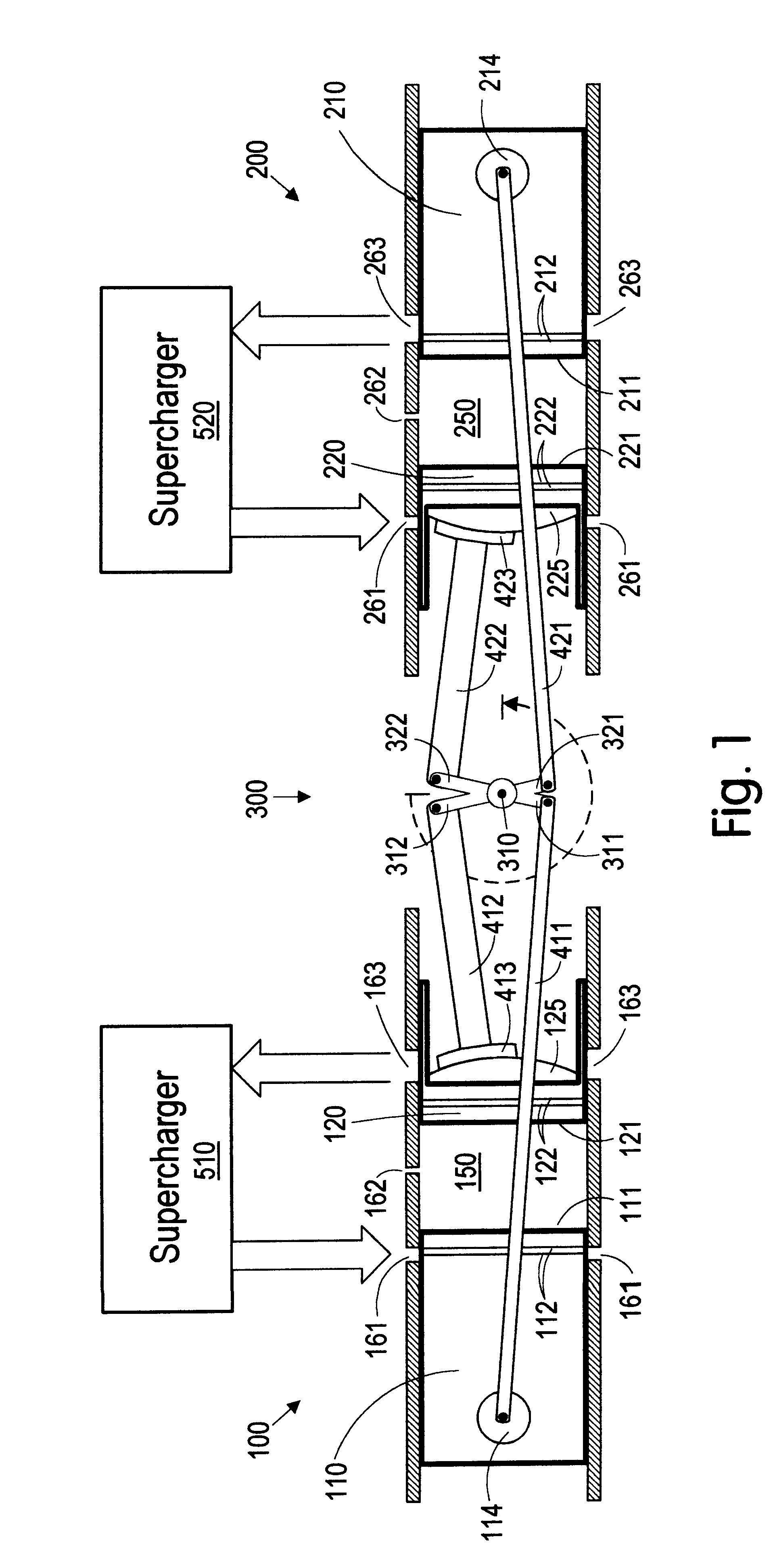 Internal combustion engine with a single crankshaft and having opposed cylinders with opposed pistons