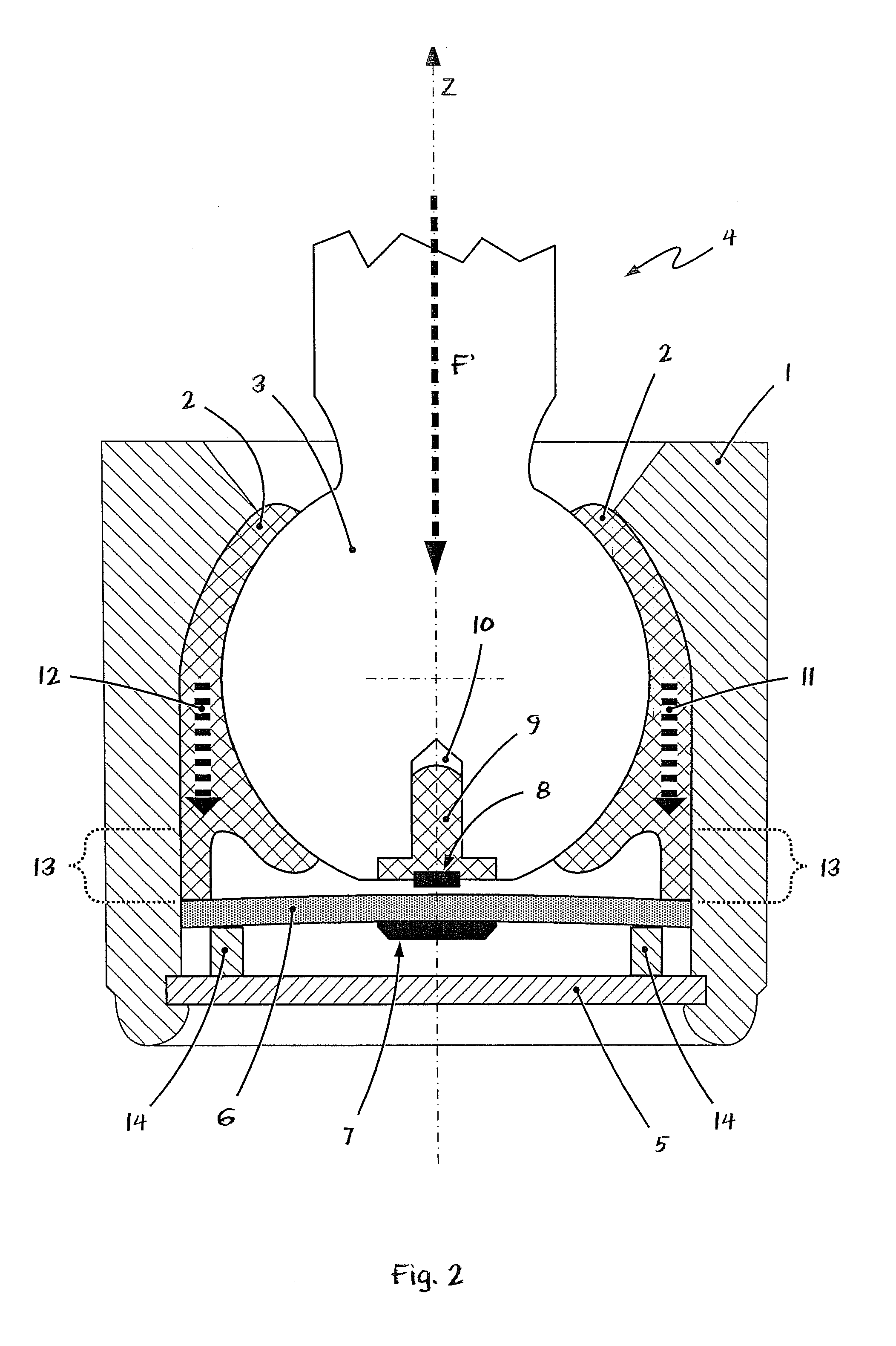 Ball and socket joint with sensor device and process for wear measurement