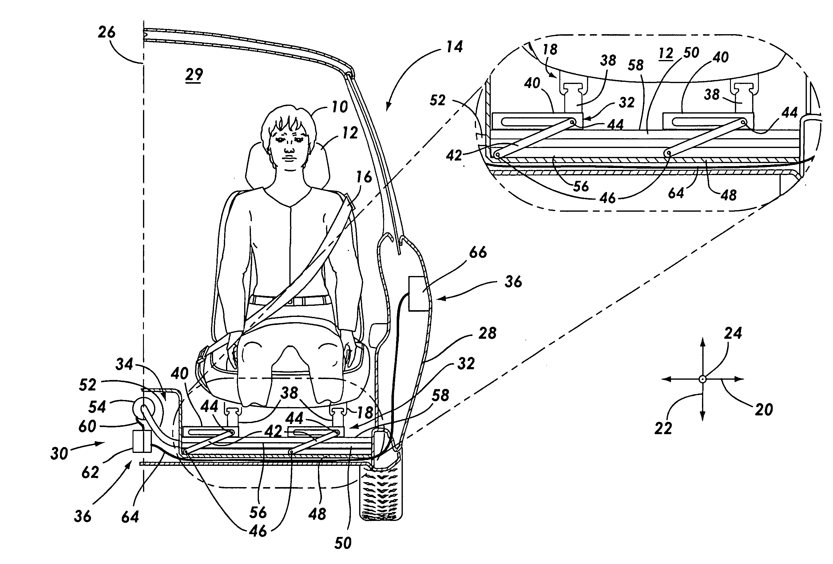 Seat mounting structure for mitigating injury in side impacts