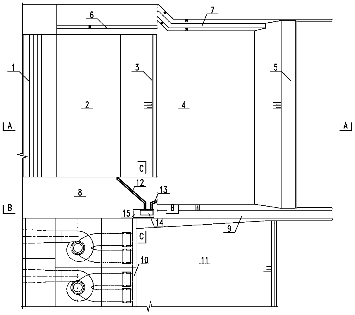 Maintenance system of large-water-depth bucket type stilling pool and implementation method