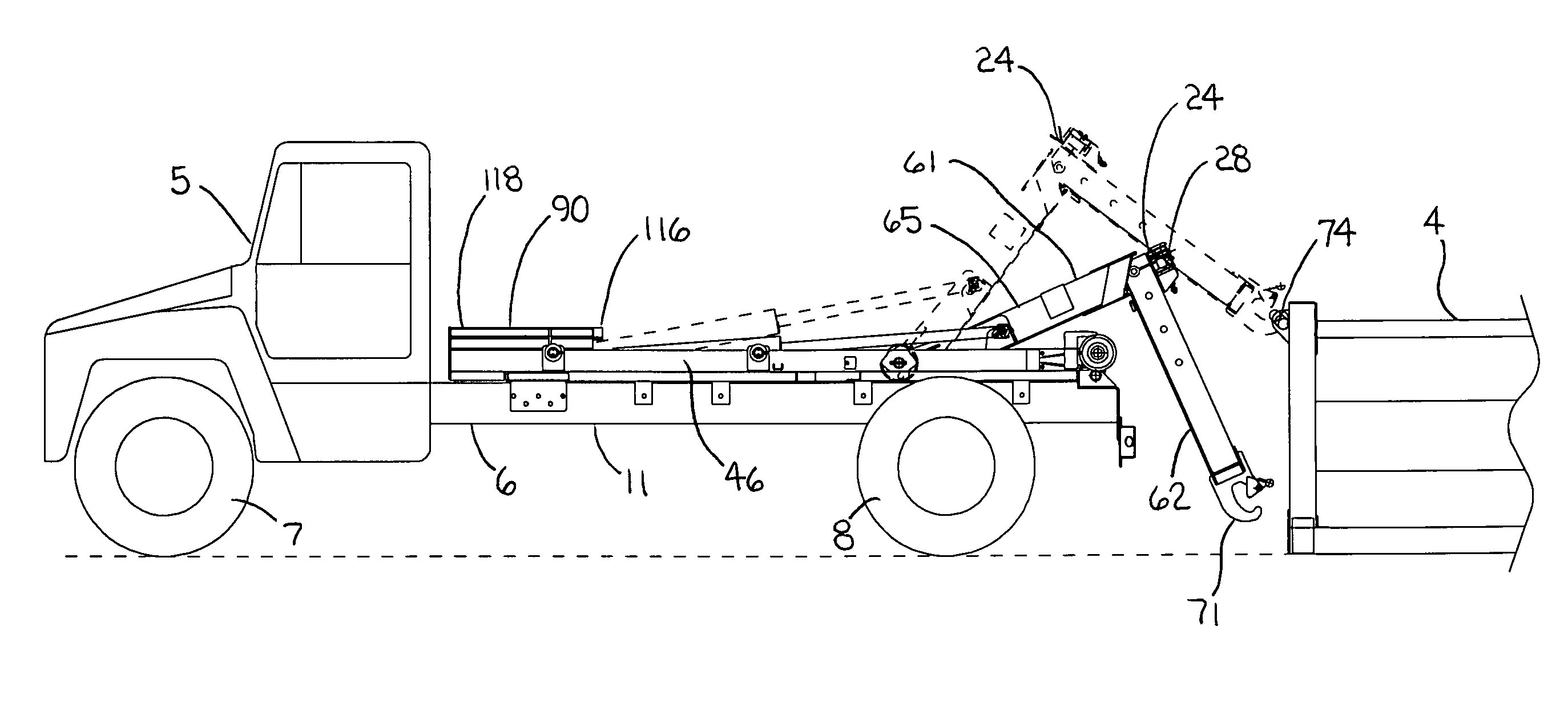 Mechanism for securing a tilt frame of a hook lift hoist to a truck frame