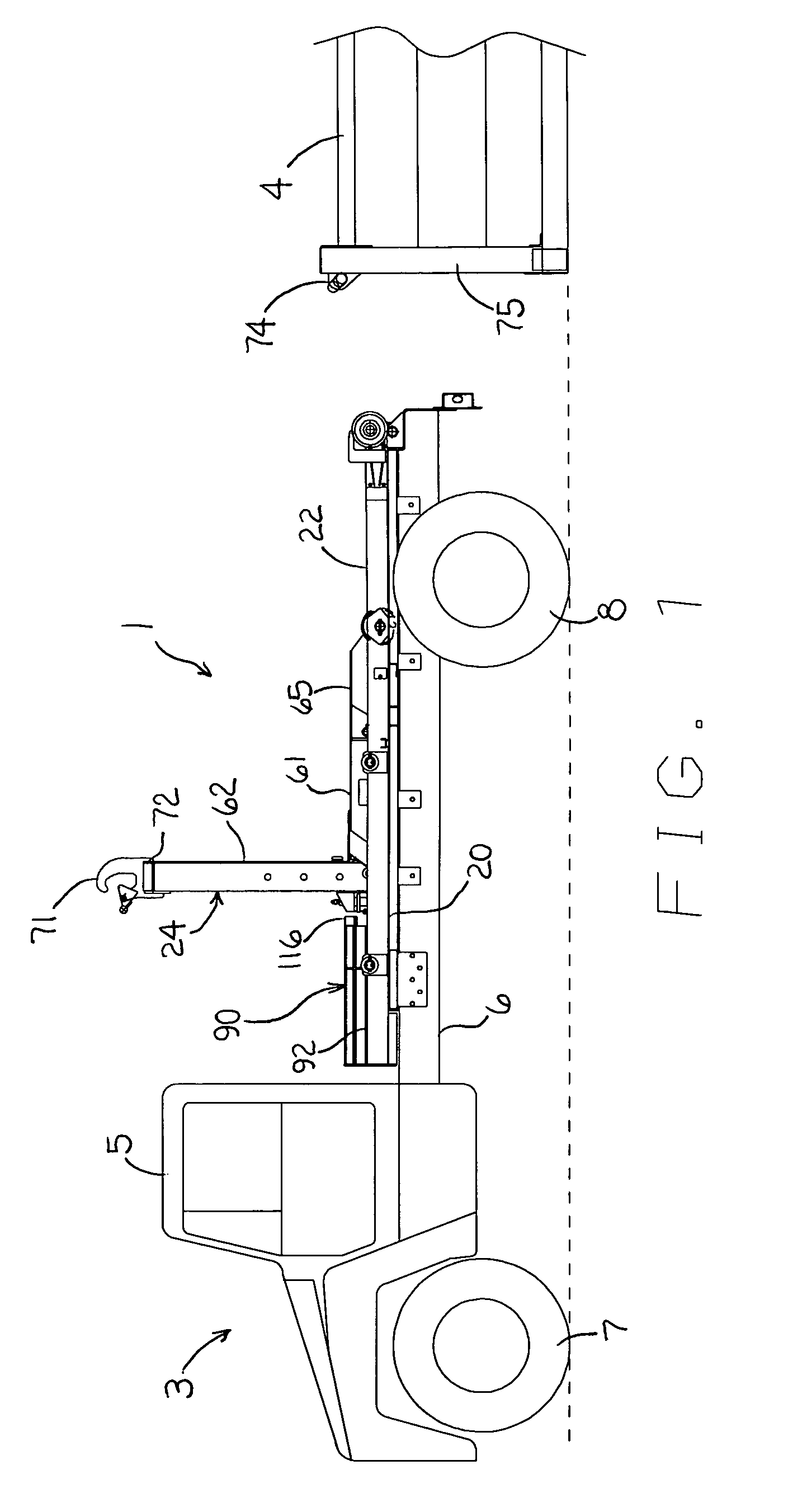 Mechanism for securing a tilt frame of a hook lift hoist to a truck frame