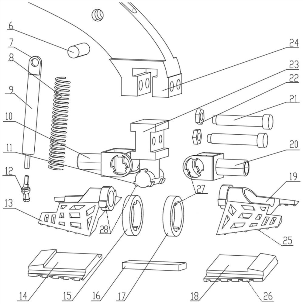 Split type universal joint pin pair mechanical leg foot end mechanism