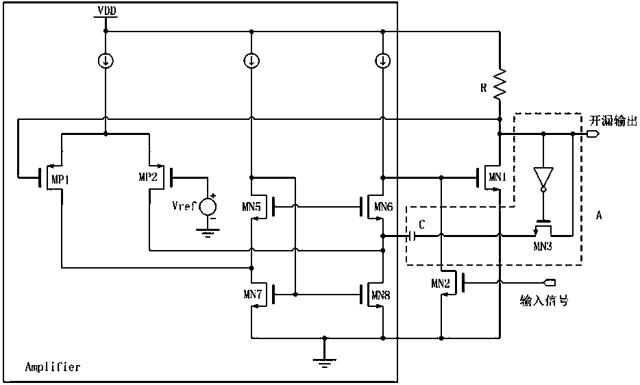 Operational amplifier compensation circuit applied to bidirectional open-drain output buffer