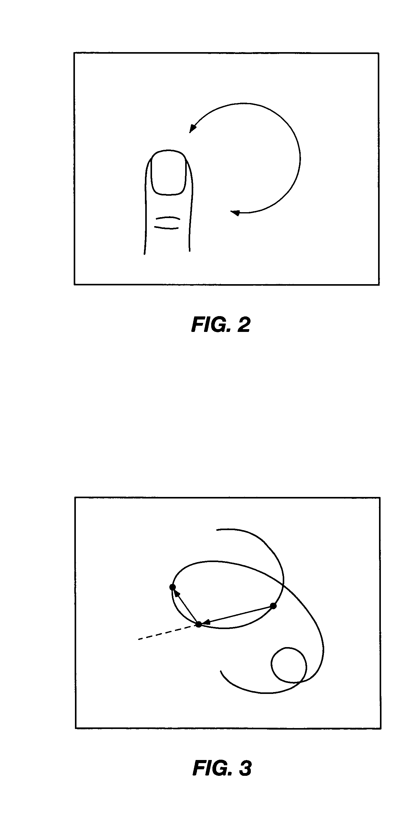 Method and system for performing scrolling by movement of a pointing object in a curvilinear path on a touchpad