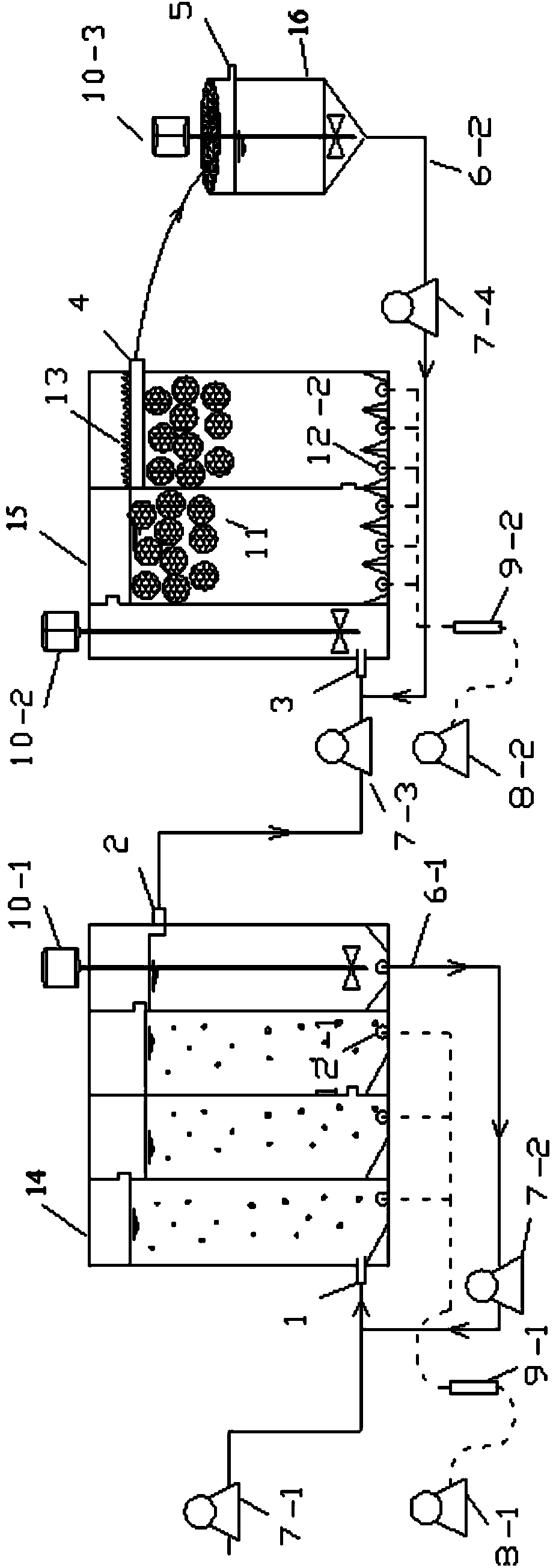 Device and method for treating petrochemical wastewater by using anaerobic hydrolysis acidification-A/O biological membrane method