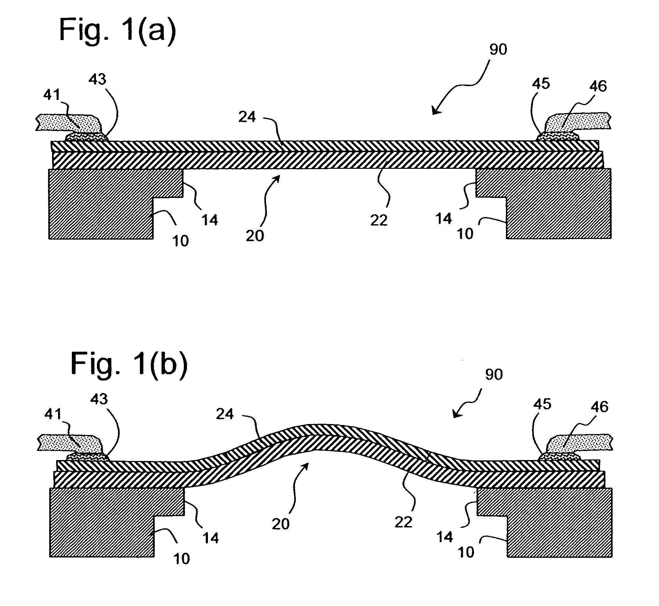 Doubly-anchored thermal actuator having varying flexural rigidity