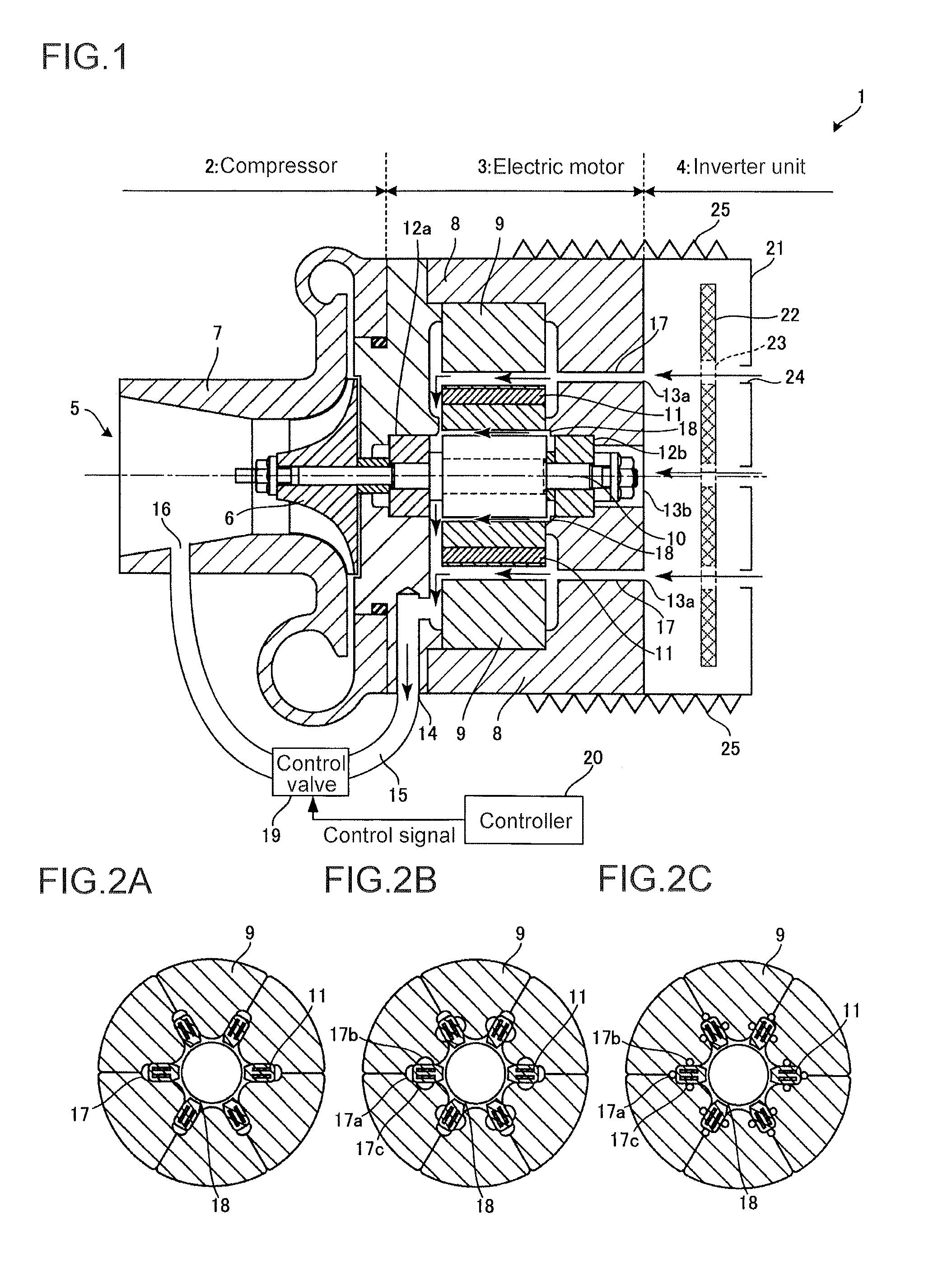 Electric supercharging device and multi-stage supercharging system