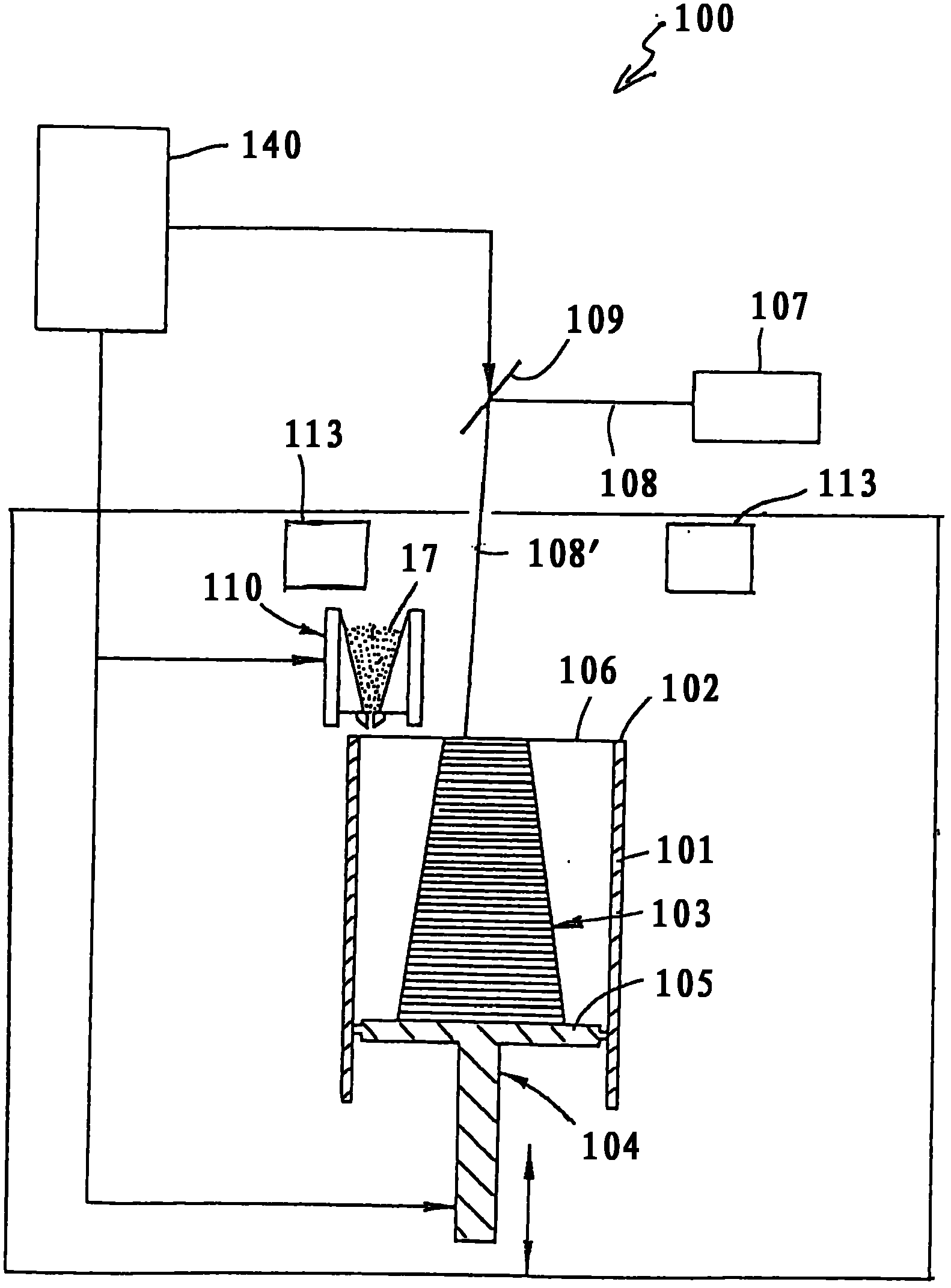 Device for processing powder for a device for manufacturing a three-dimensional object and device for manufacturing a three-dimensional object