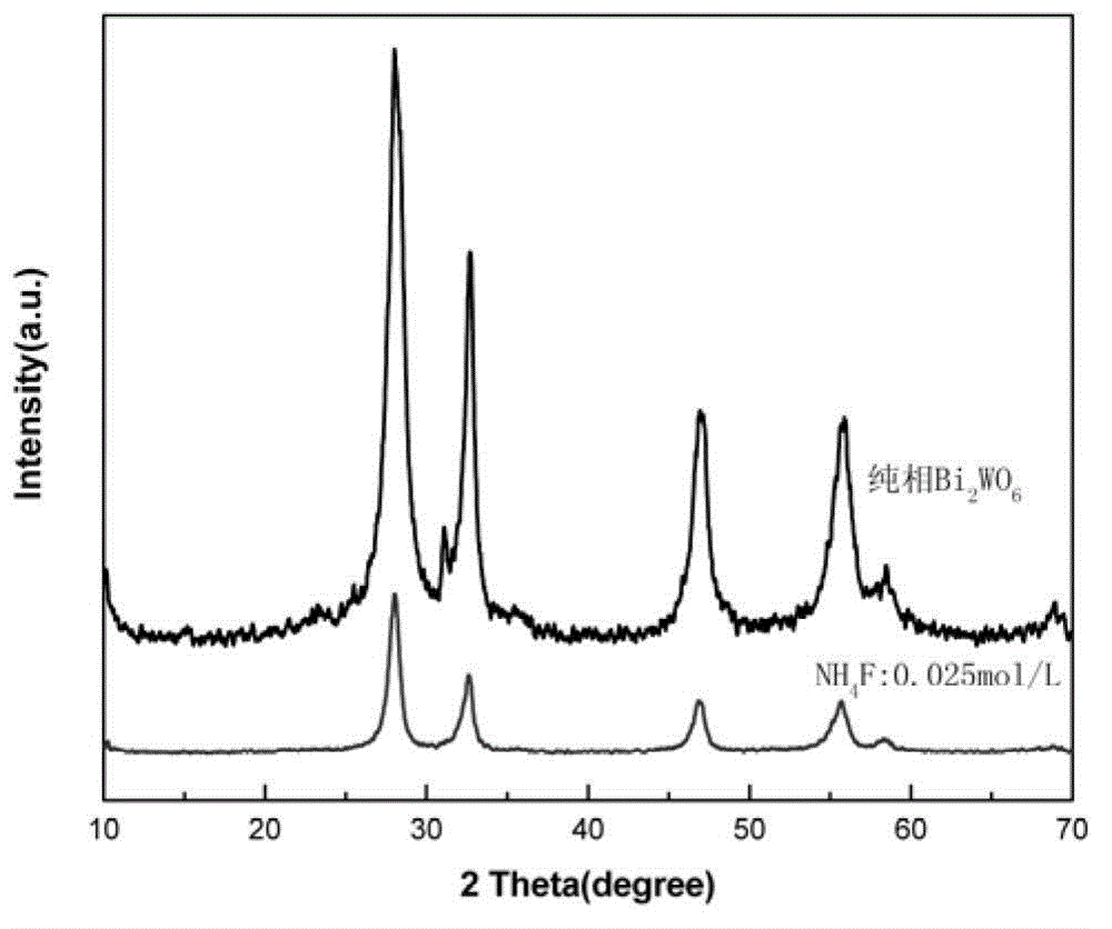 Method for preparing fluorine-mixed bismuth tungstate powder through microwave hydrothermal method