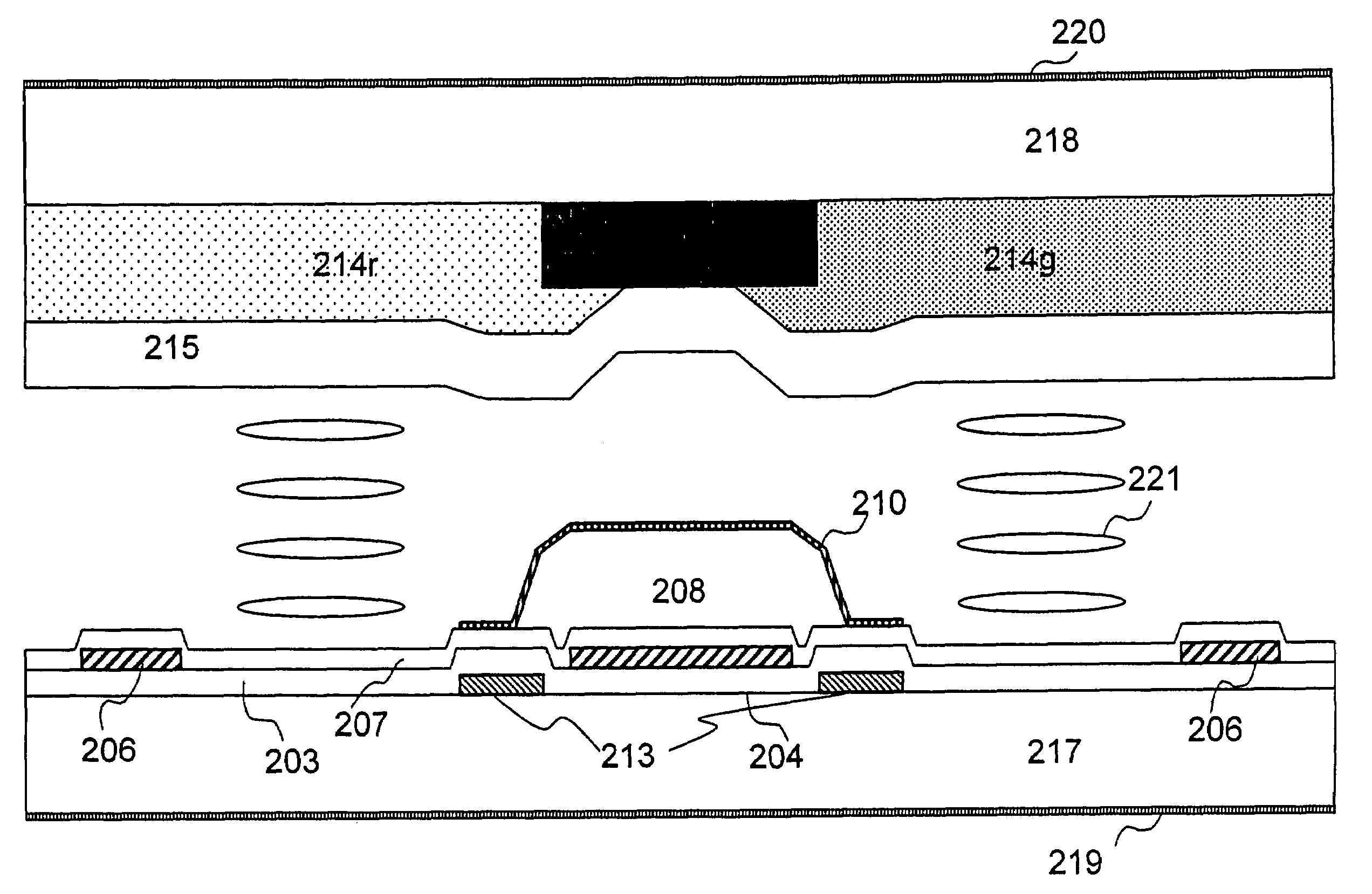 Liquid crystal display device with mound-like insulating film formed on video line covered by a common electrode with edges of the mound positioned on light shield electrode