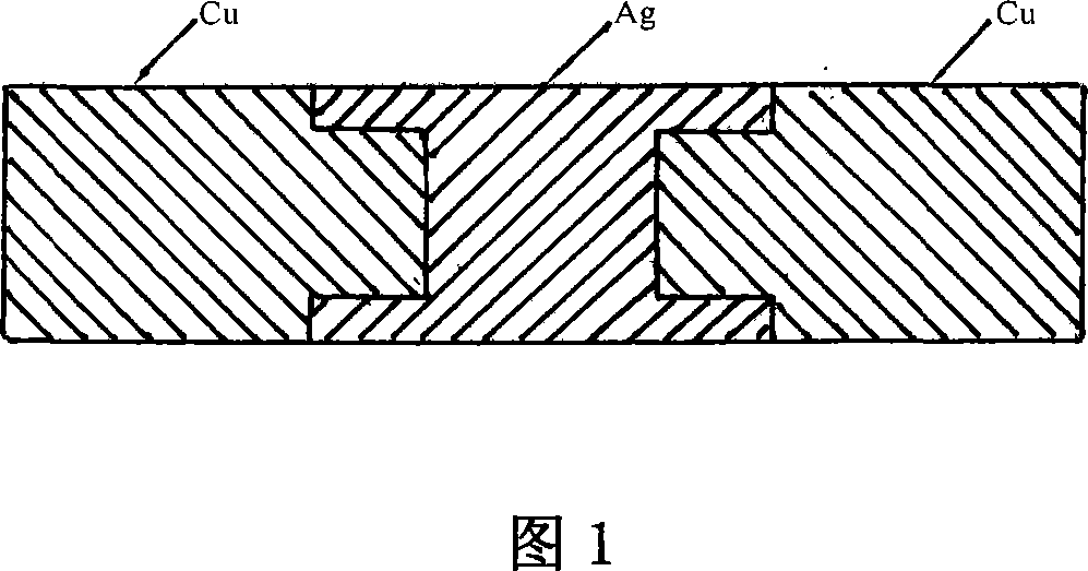 Method for preparing double side mosaic type hot-rolling composite silver copper strip