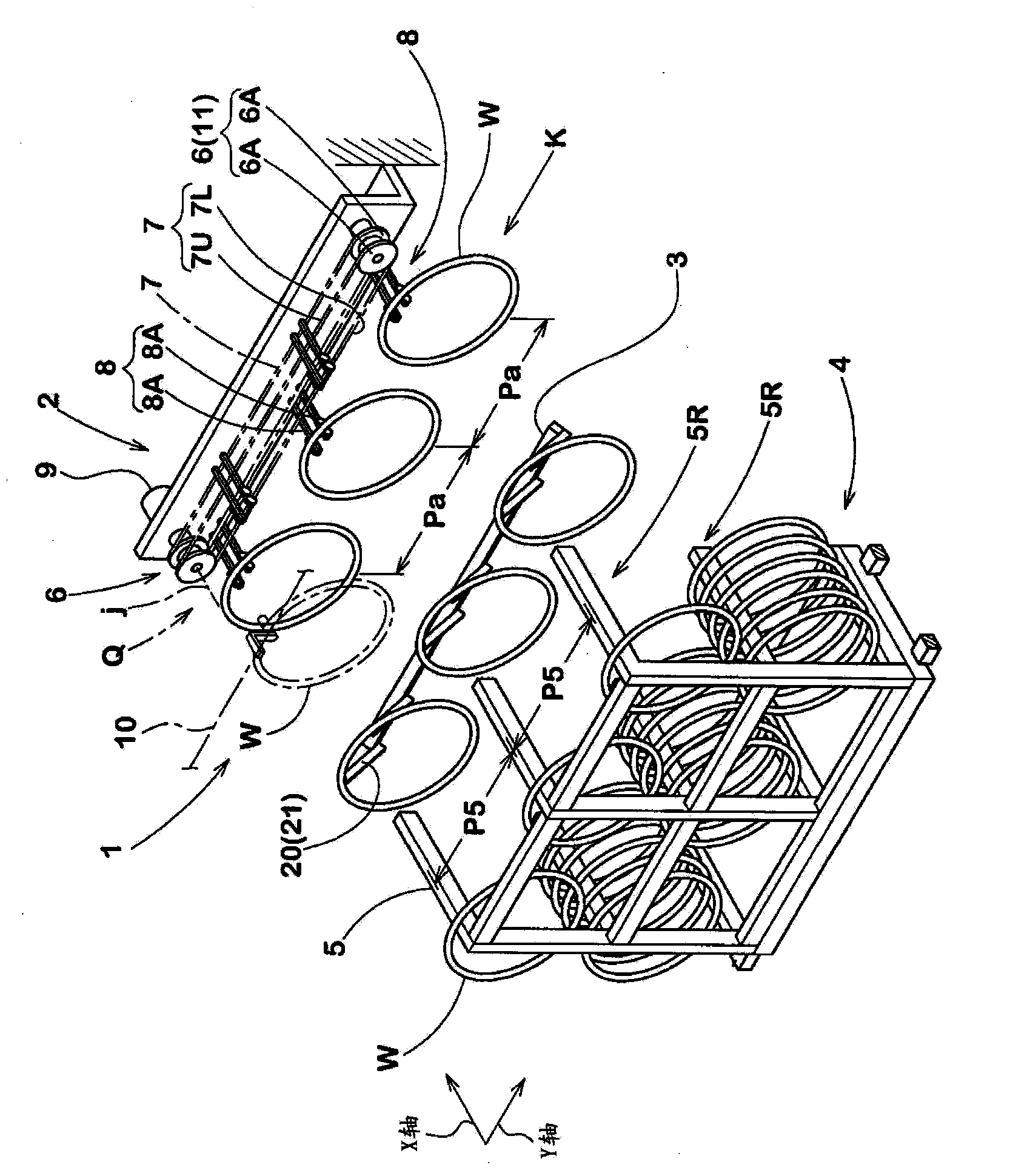Transferring and placing device for bead cores