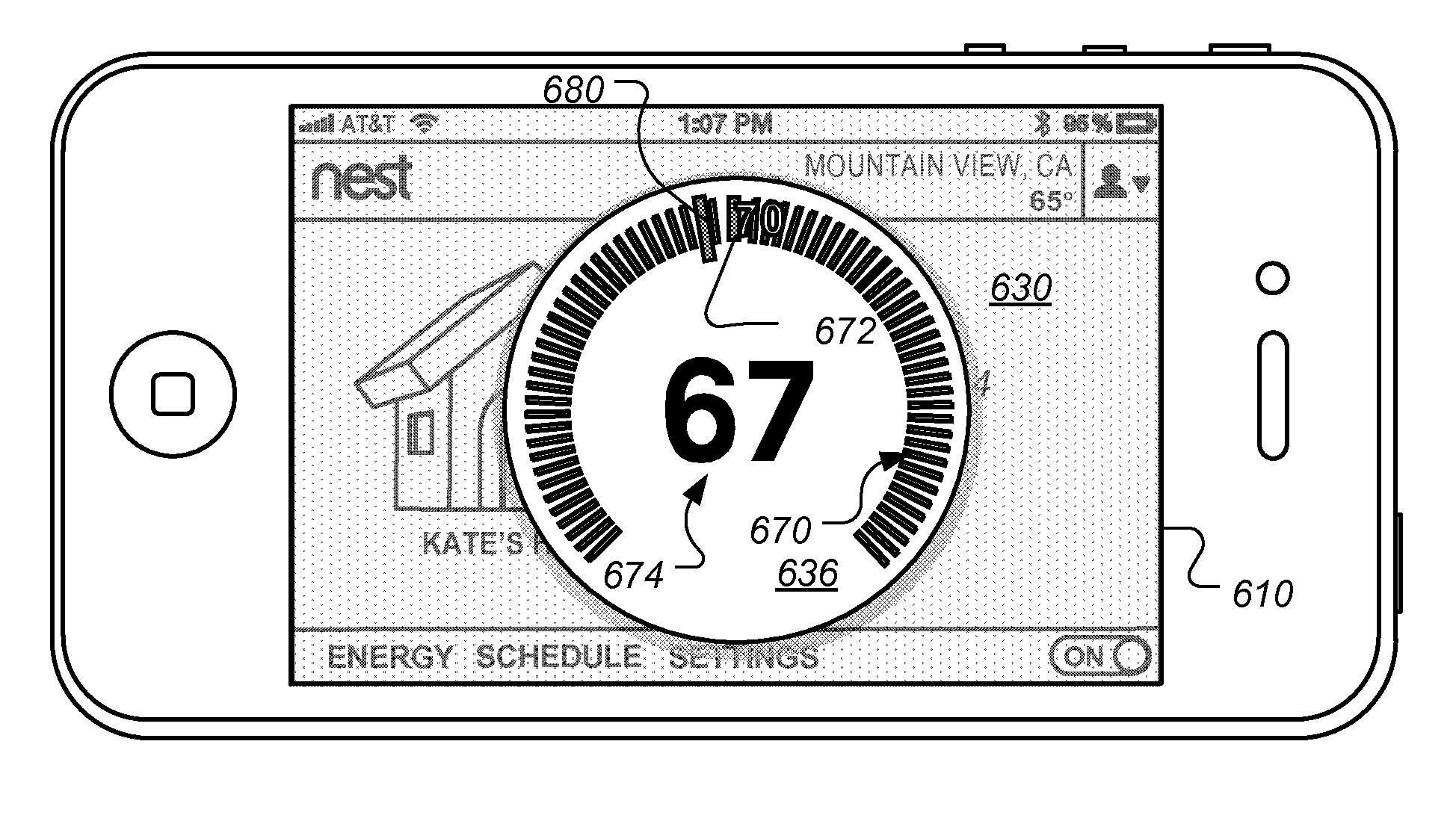 Touchscreen device user interface for remote control of a thermostat