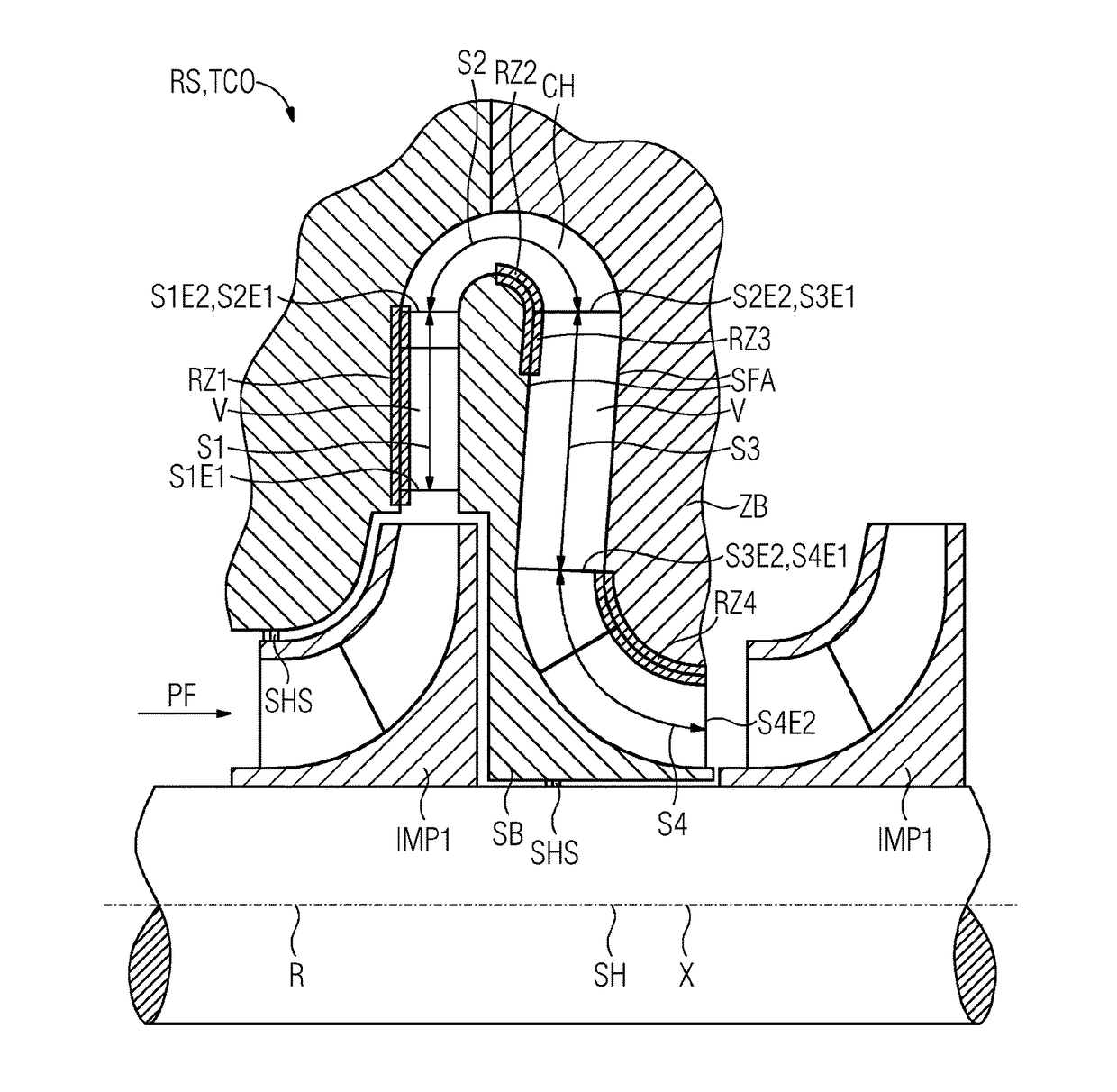 Return stage of a multi-stage turbocompressor or turboexpander having rough wall surfaces