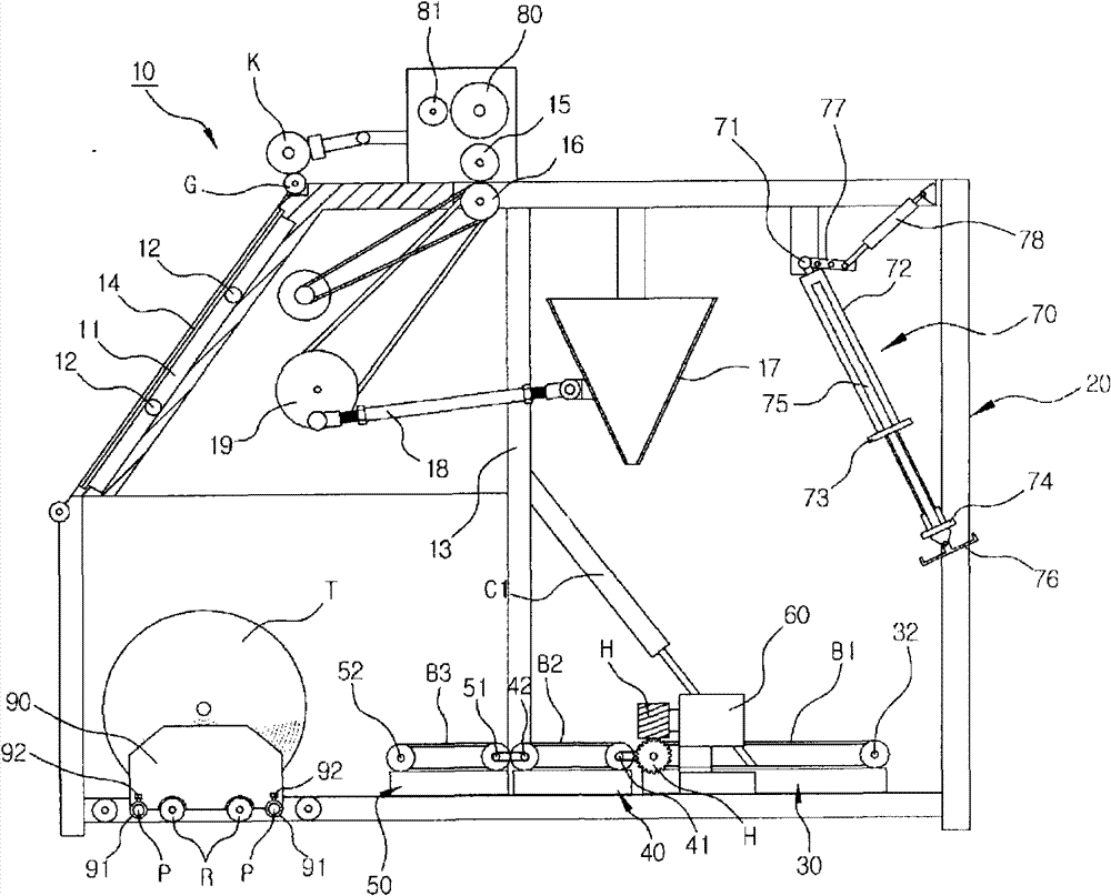 Device for drawing fabrics of fabric inspection machine