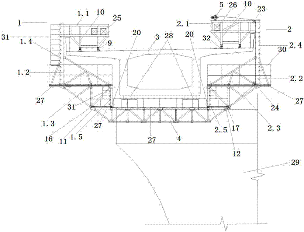 Opening-closing pier passing box girder overhaul construction trolley and working method thereof