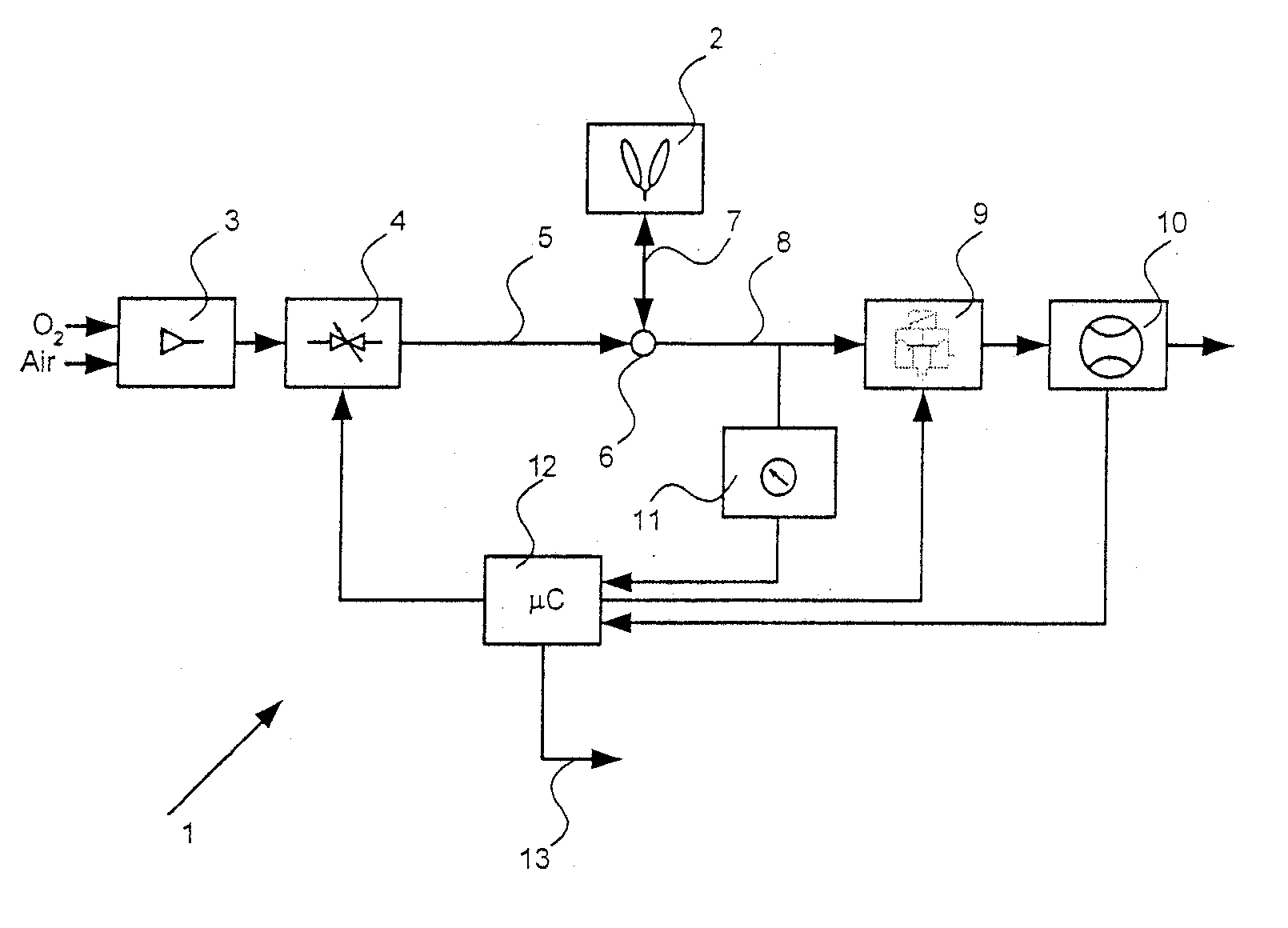 Device and process for breath-supporting respiration