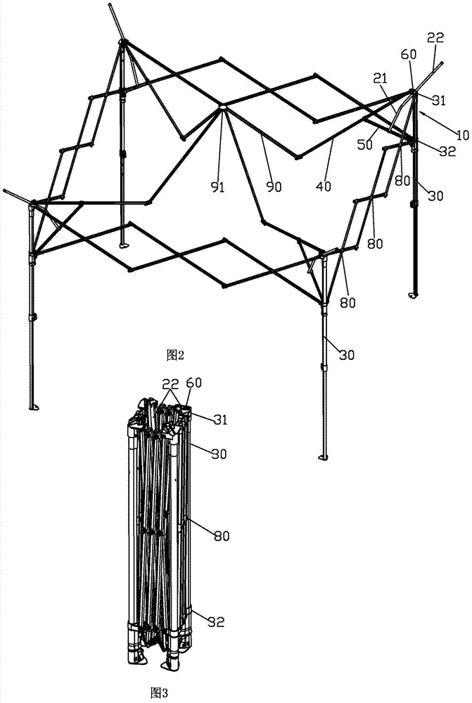 Folding tent eave frame mechanism