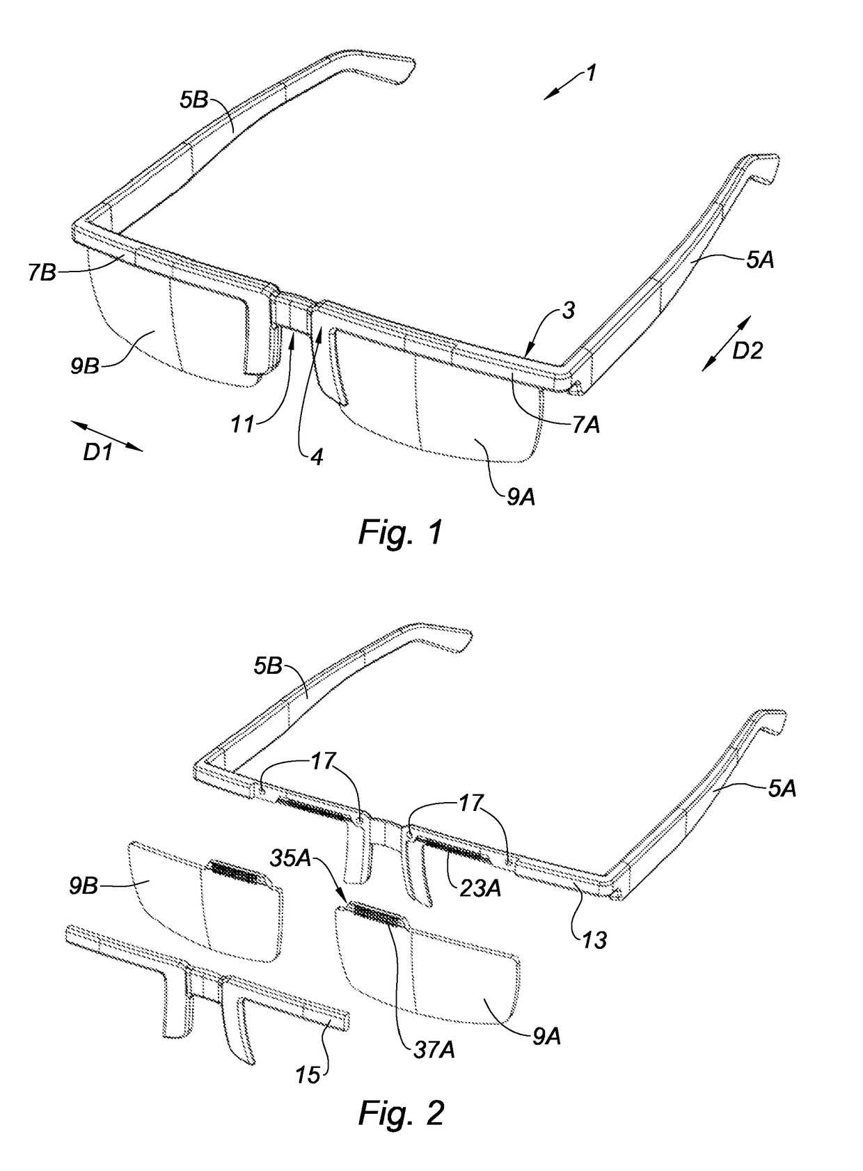 Pair of spectacles adjustable depending on the pupillary distance of an individual