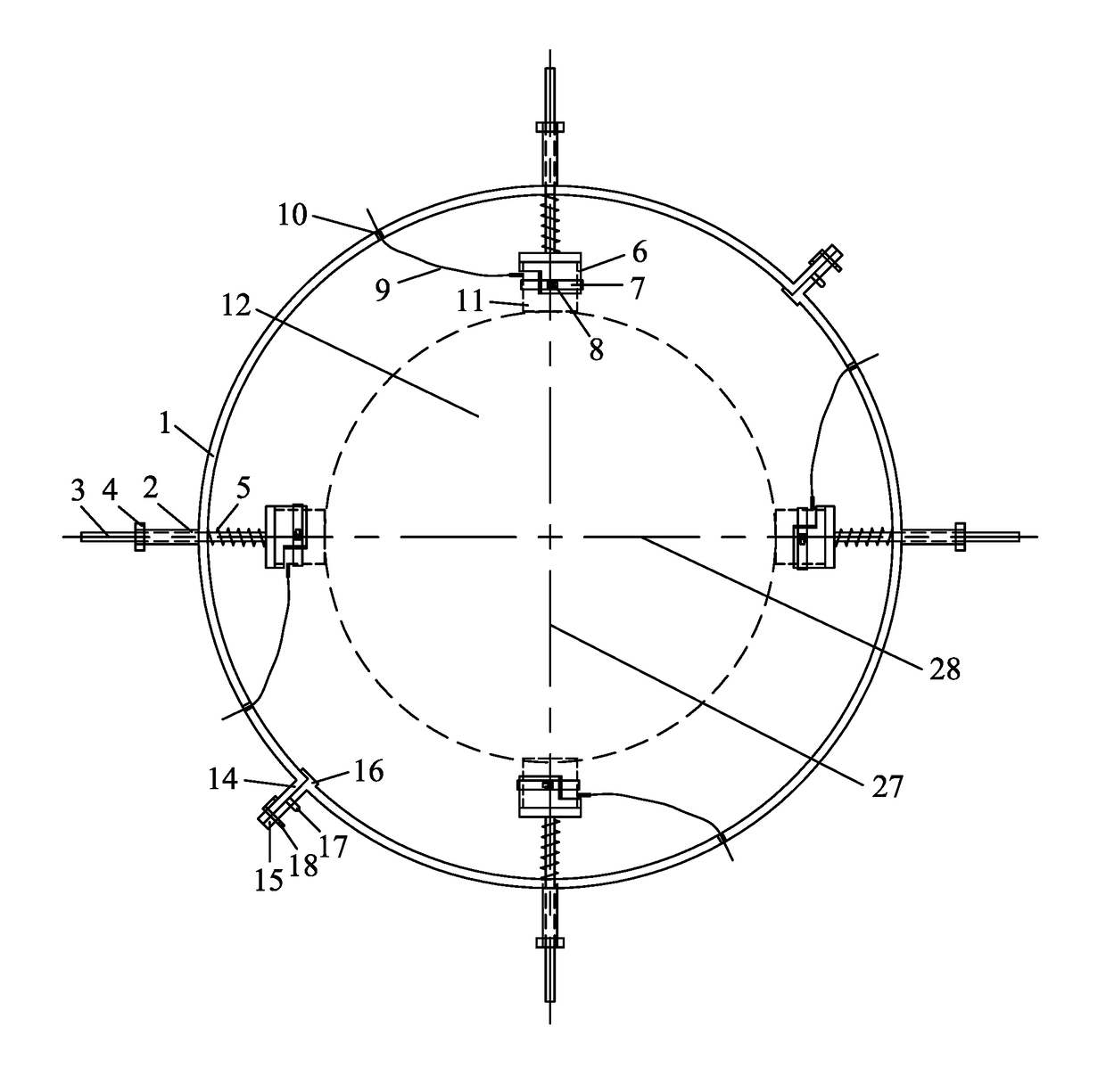 Fixing device for acoustic emission test sensors for rock damage testing