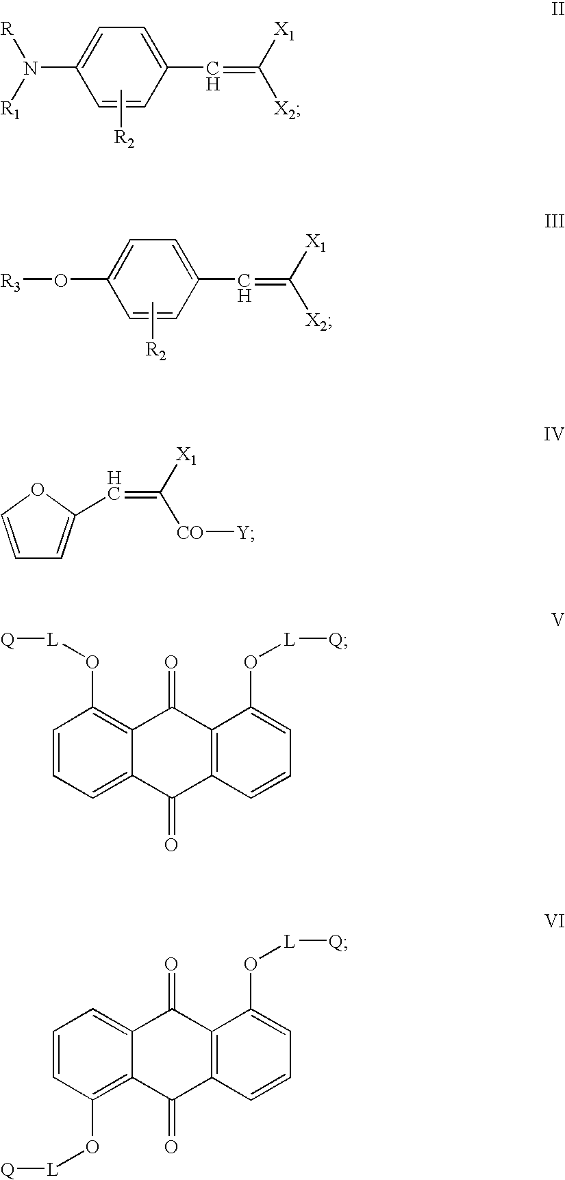 Copolymerizable methine and anthraquinone compounds and articles containing them