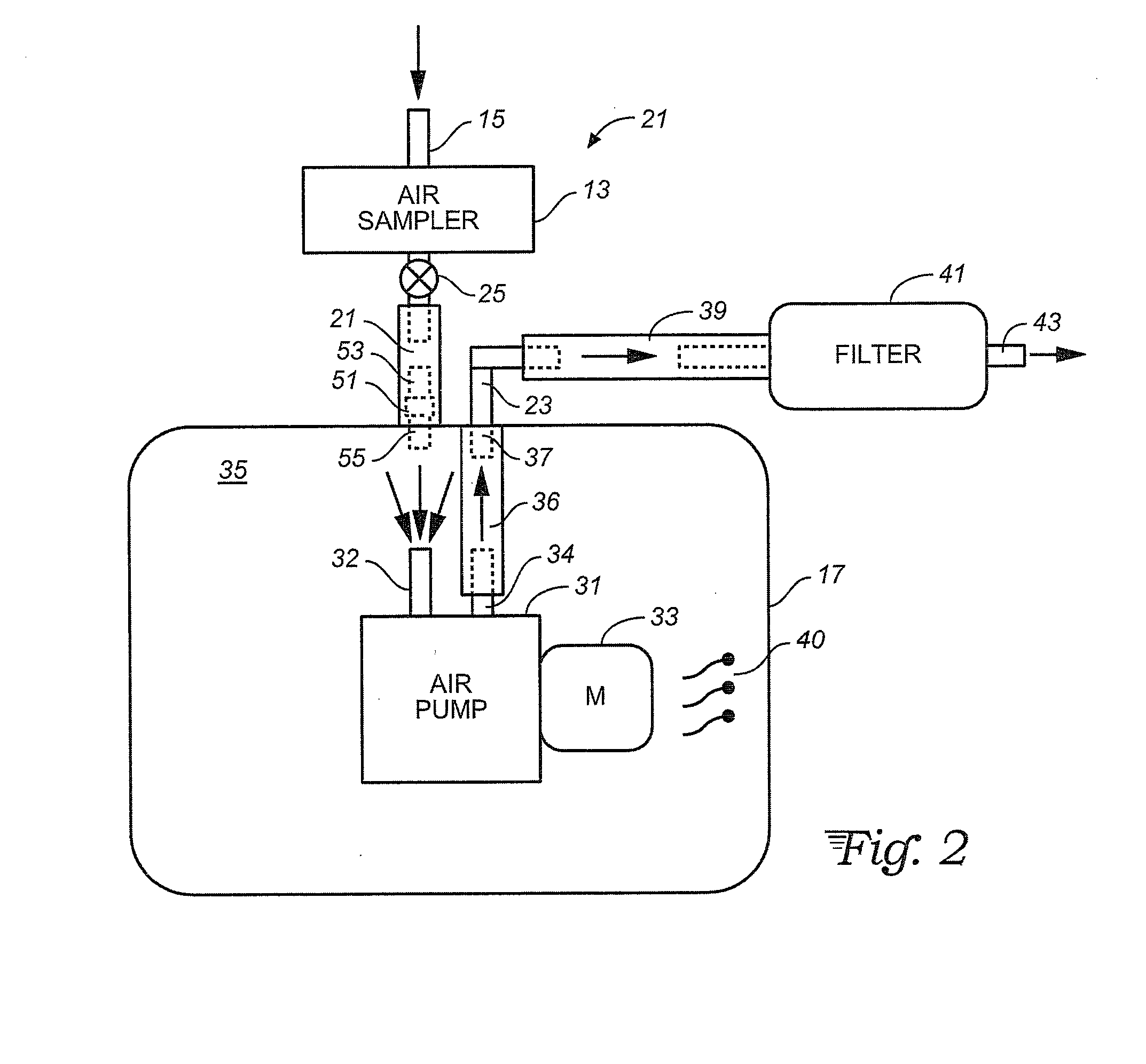 Pulsation suppressing air flow system for an air sampling instrument