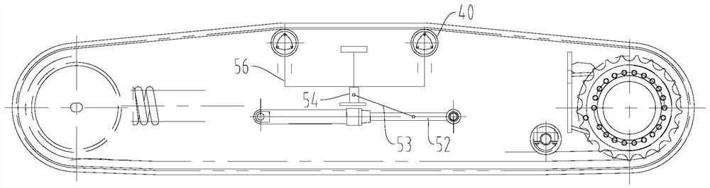 Excavator getting off length adjustment system and excavator