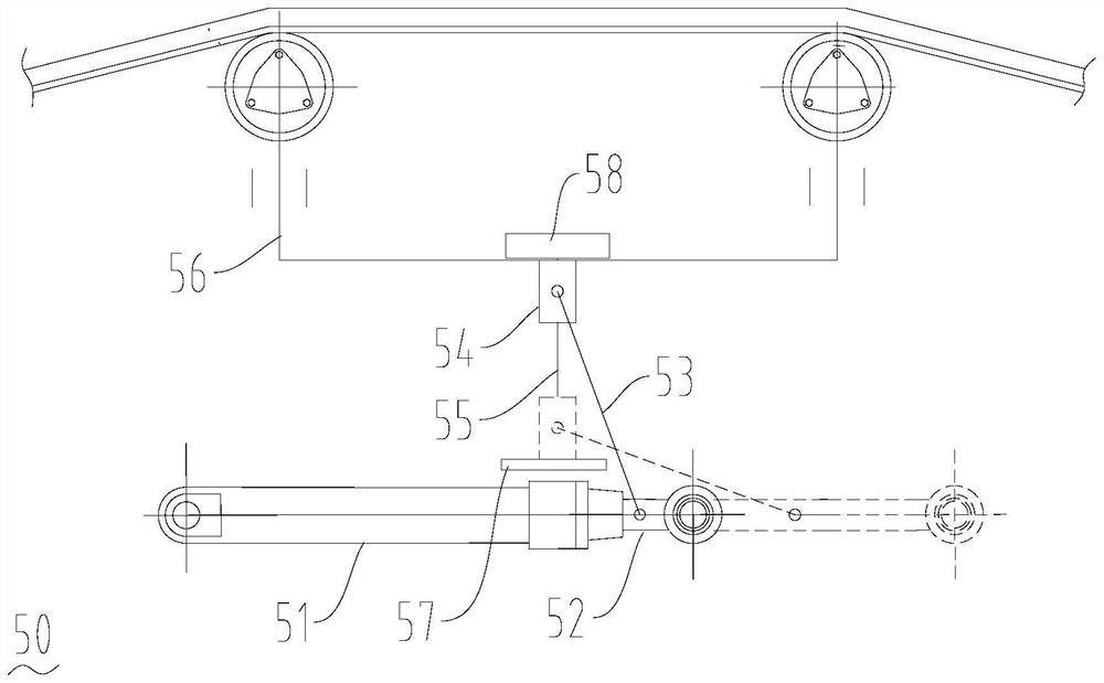 Excavator getting off length adjustment system and excavator