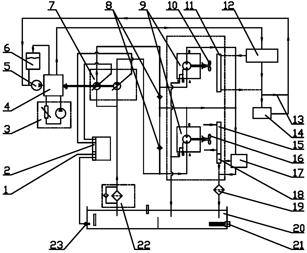 Power-distributed diesel motor train unit cooling system based on heat treatment system
