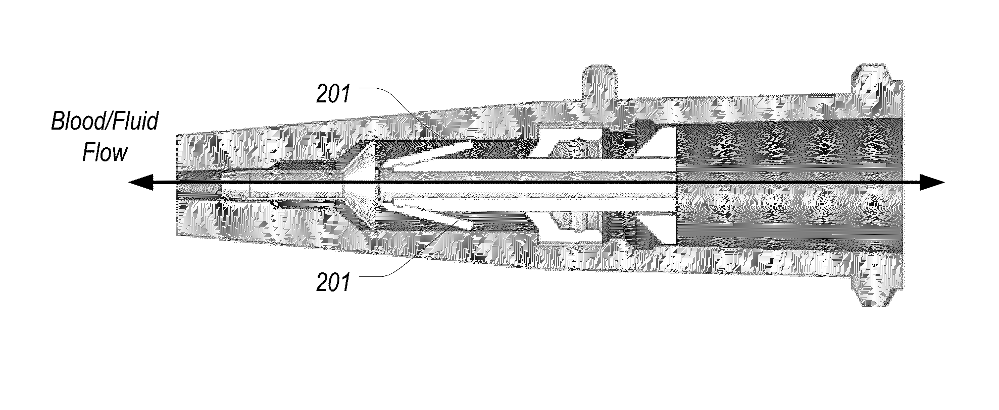 Blood control catheter valve employing actuator with flexible retention arms