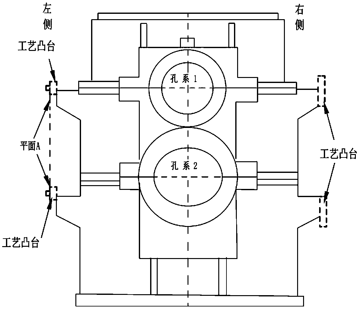Boring method for machining hole system of crossing angle box body