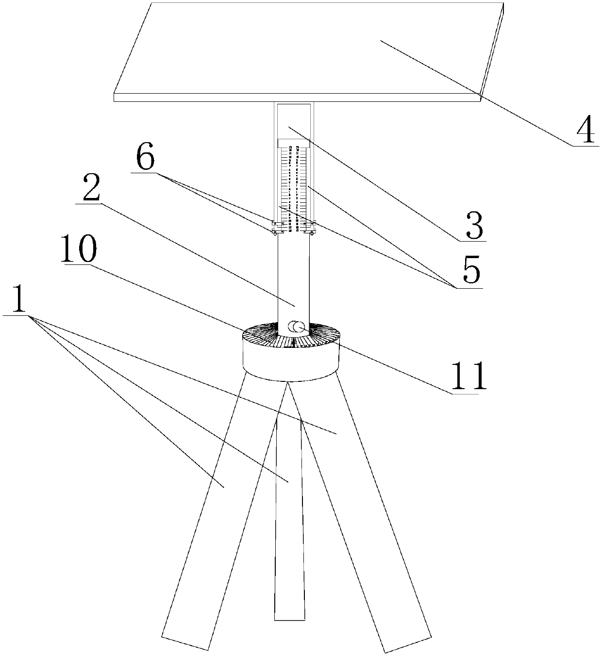 Orientation- and pitching-adjustable laser amplitude instrument installation pedestal
