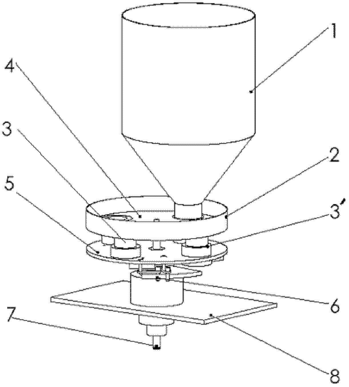 Measuring cup type metering mechanism without bin gate