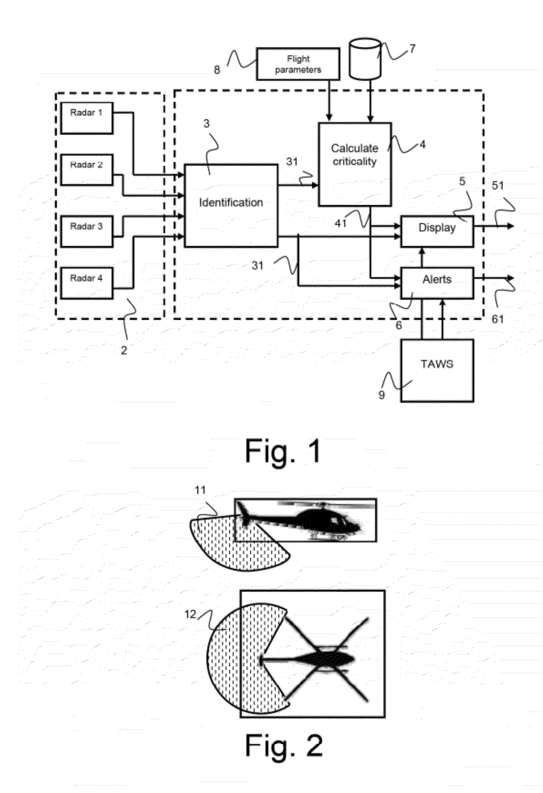 Device and method for monitoring the obstructions in the close environment of an aircraft