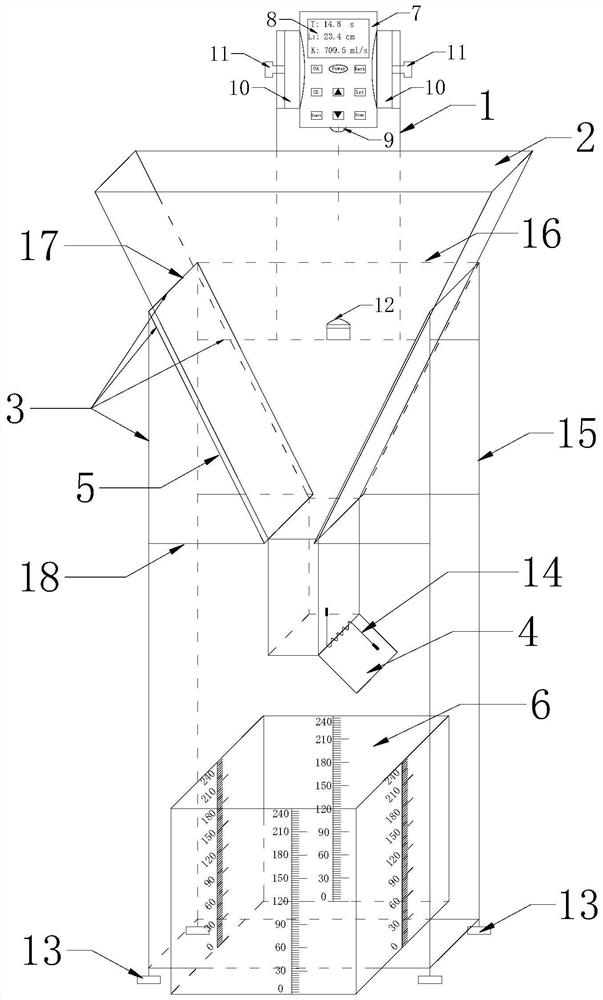 A V-shaped funnel device for measuring the fluidity of concrete