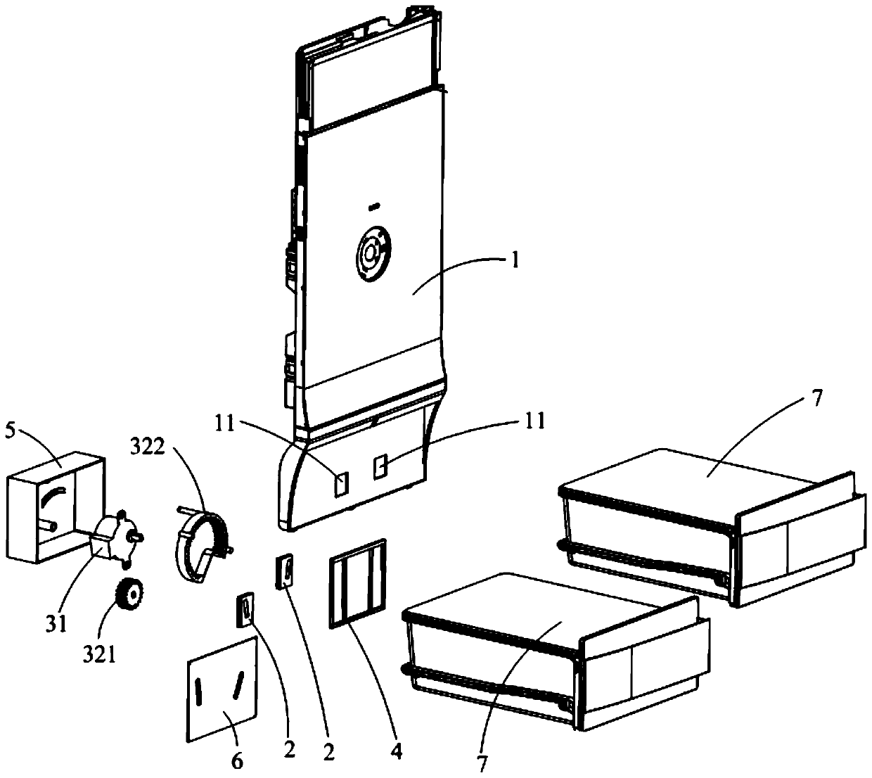 Air duct air outlet control structure and air-cooled refrigerator