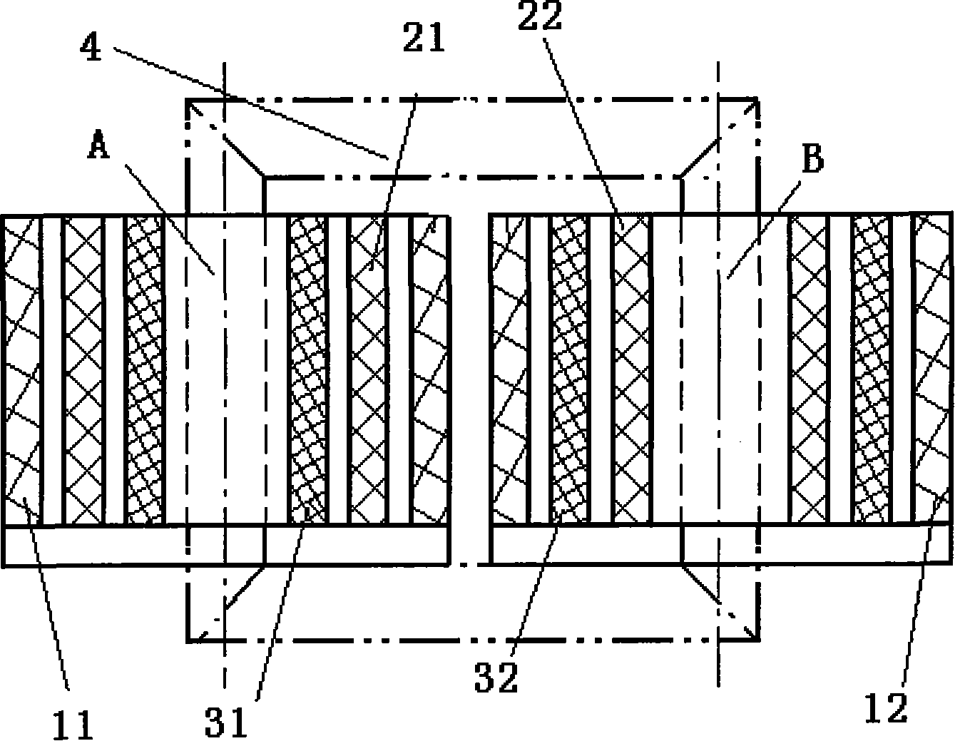 Single-phase or Vx connection traction transformer coiling structure for electric railway AT power supply mode