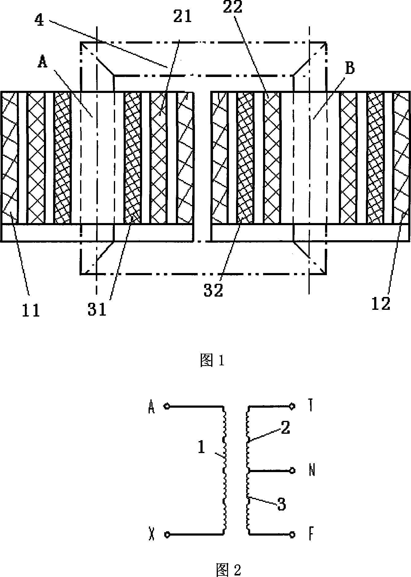 Single-phase or Vx connection traction transformer coiling structure for electric railway AT power supply mode