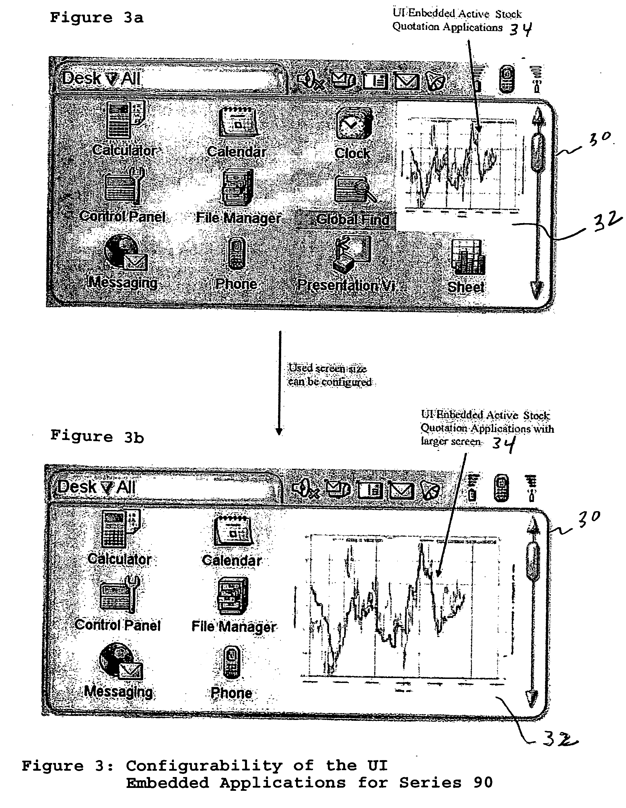 Method and apparatus for displaying user interface embedded applications on a mobile terminal or device
