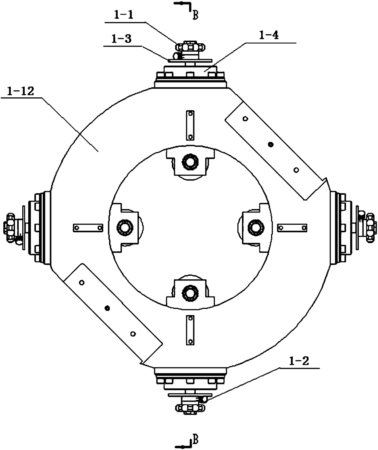 A kind of external rotation feeding device used for large-scale thin-walled cylindrical piece counter-wheel spinning equipment