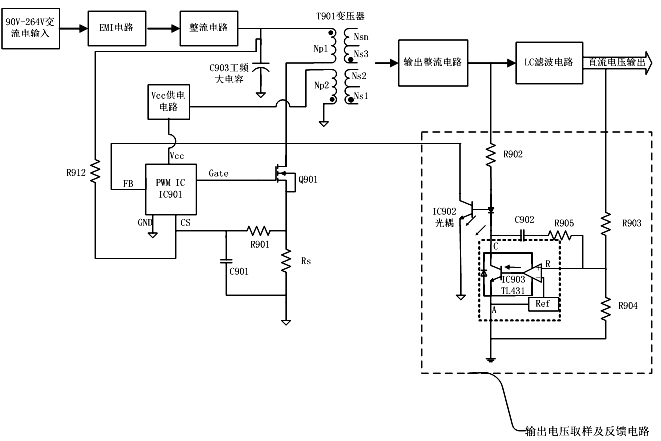 Overpower compensating method and device for wide voltage-input flyback power supply