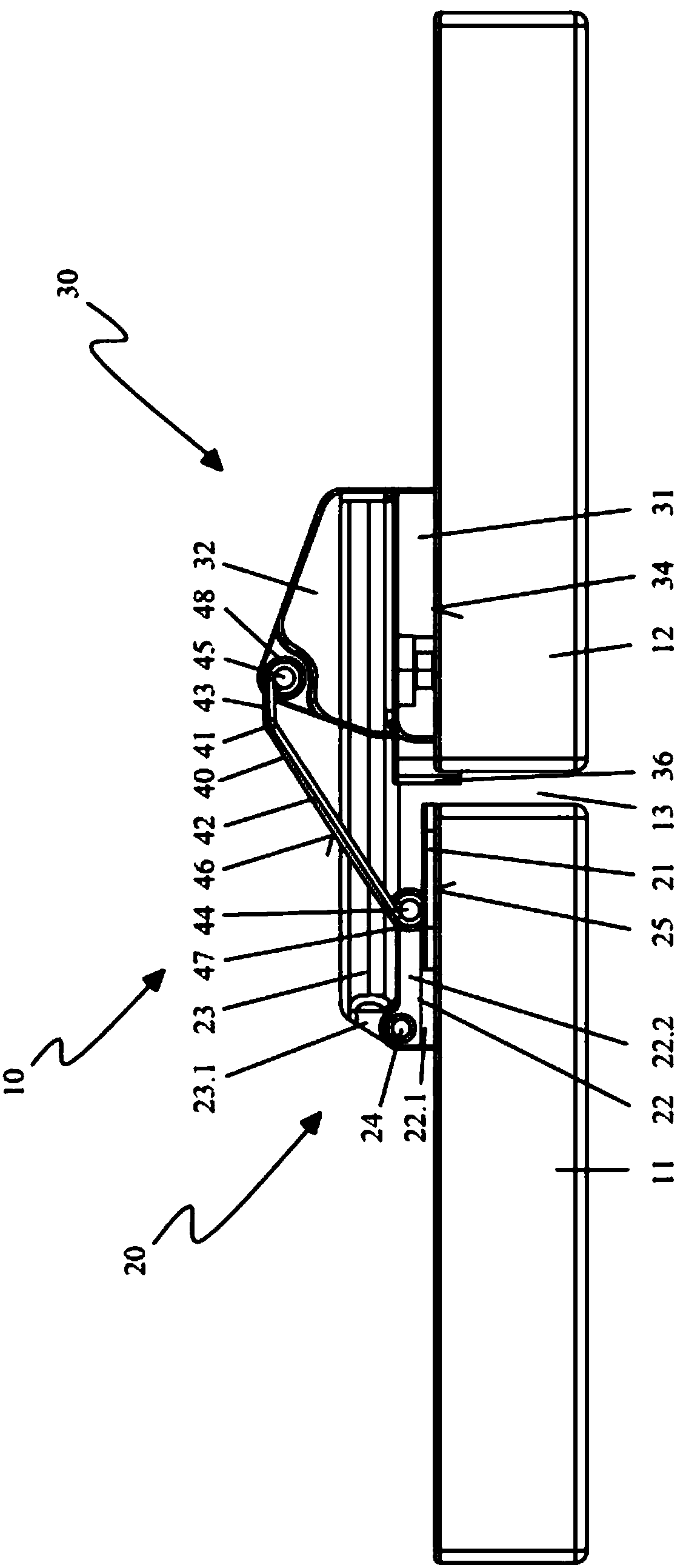 Hinge with Anti-jamming mechanism and method for adjusting securing parts of a hinge