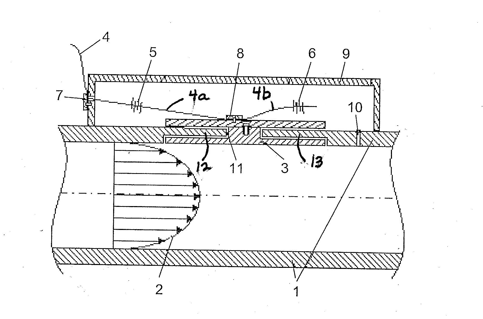 Mass flow sensor and method for determining the mass flow in a pipe