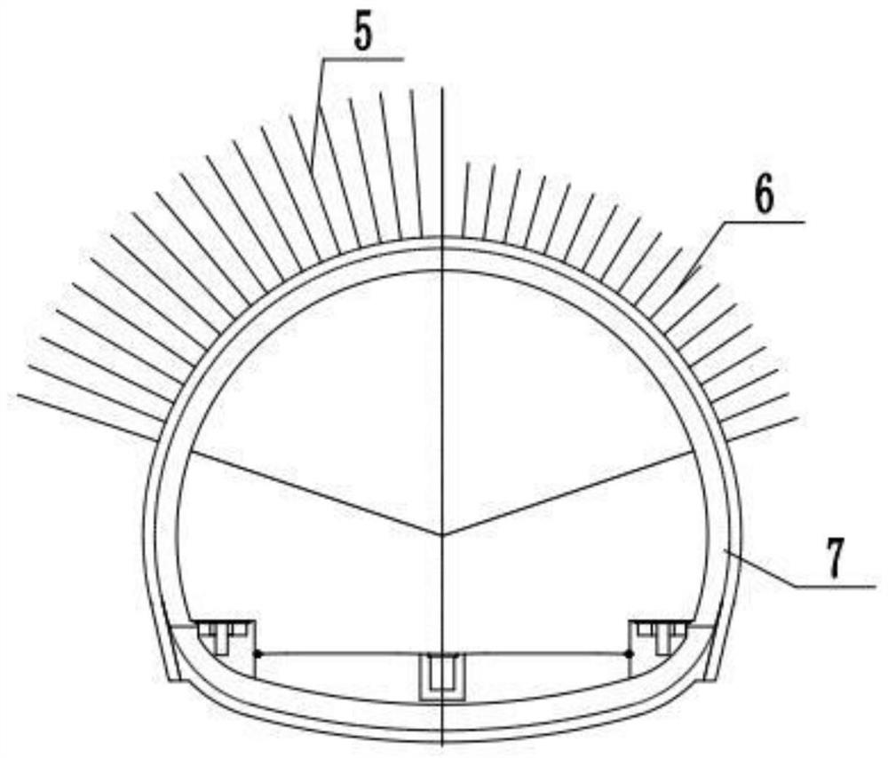 Unsymmetrical pressure resisting method of self-propelled long anchor bolt encircling locking foot for advance pipe shed and arch frame