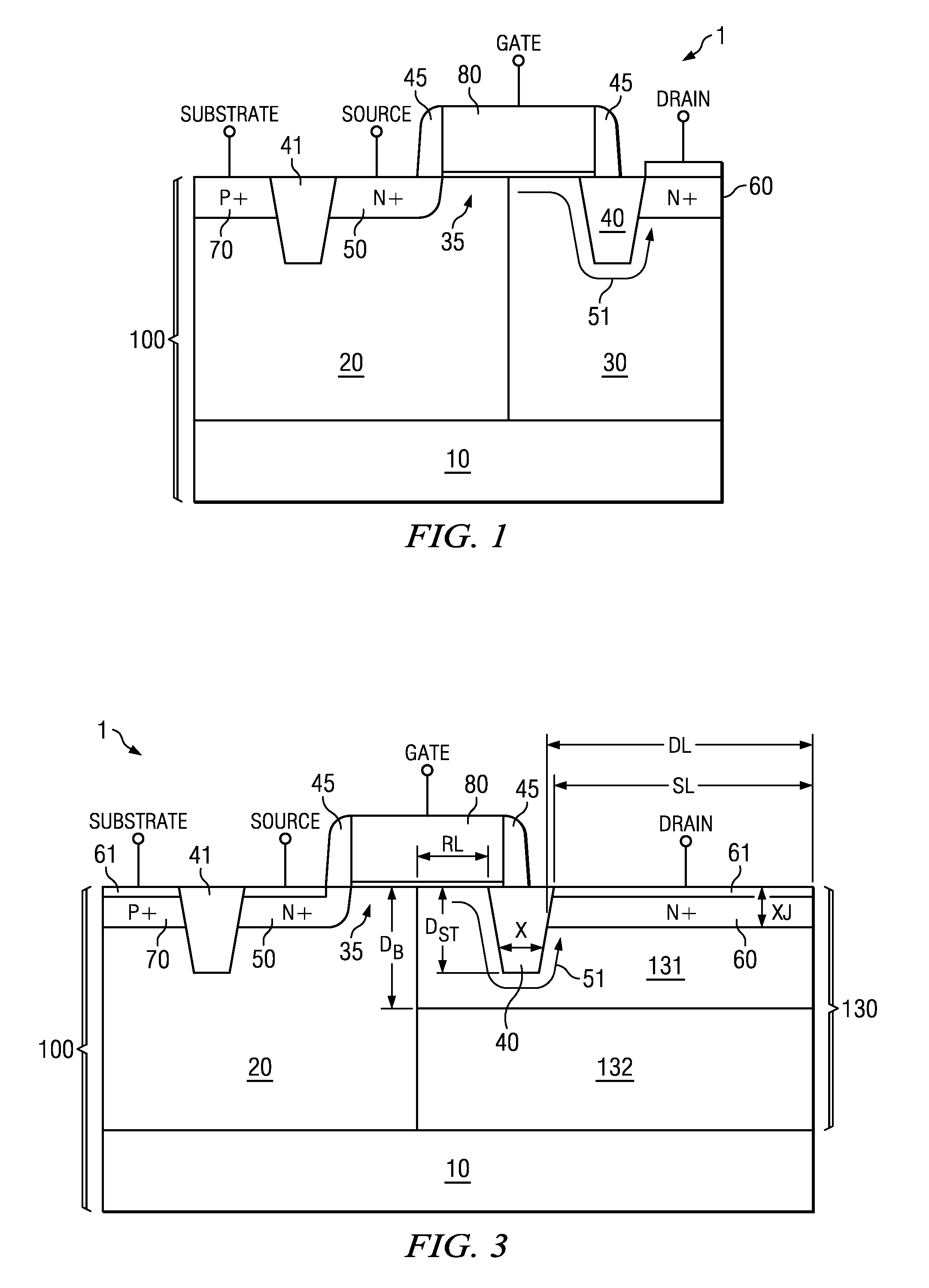 Drain extended field effect transistors and methods of formation thereof