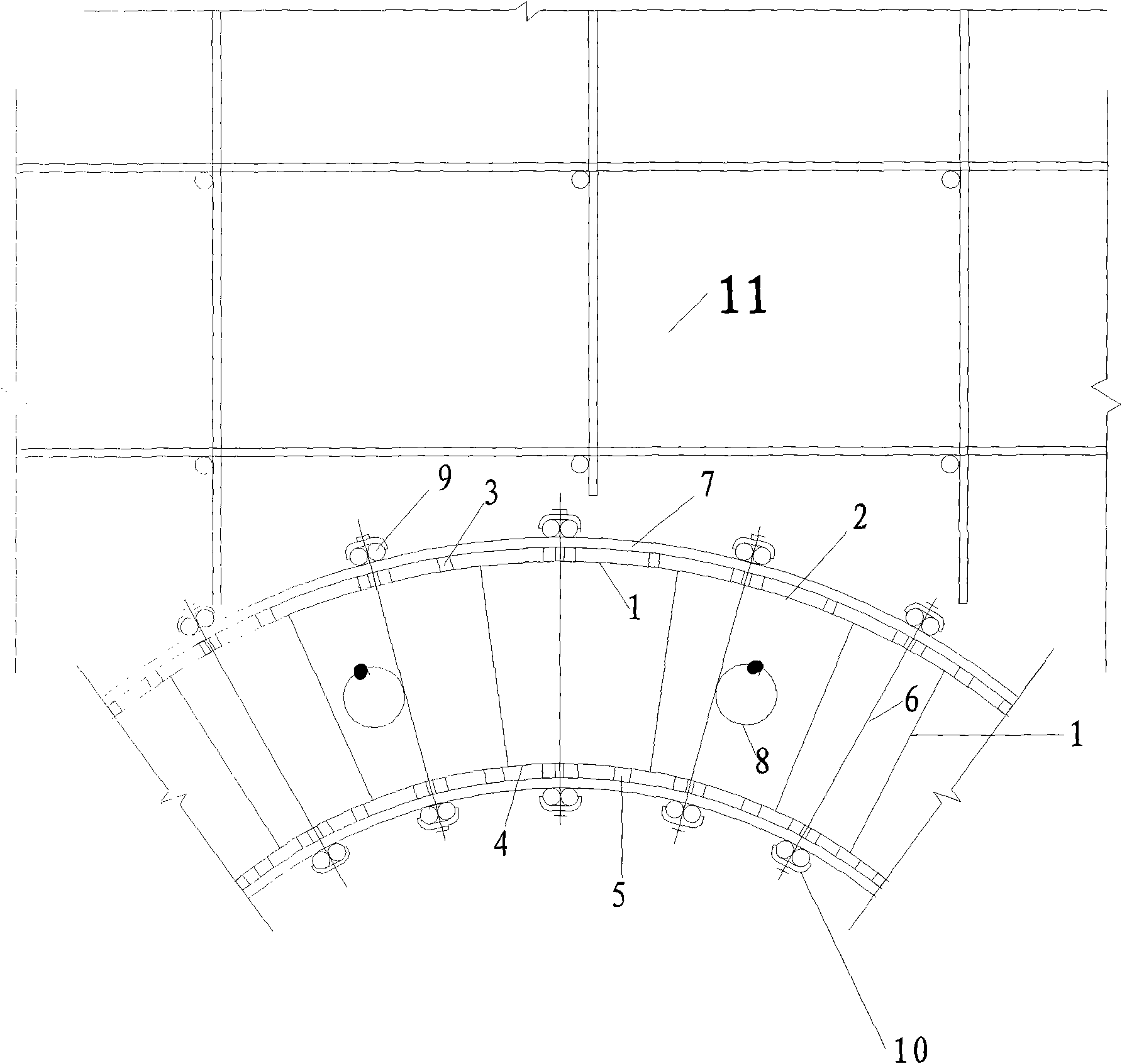 Construction method of cast-in-situ oblique arc-suspended concrete shear wall