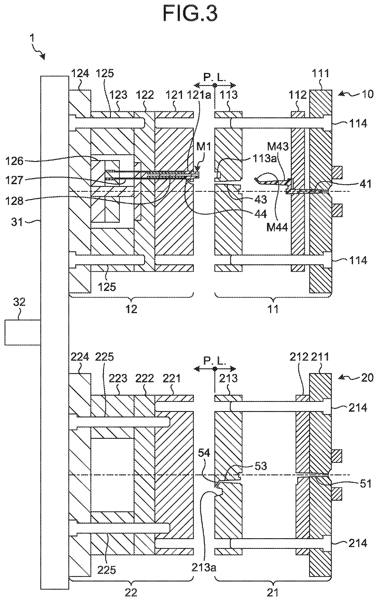 Two-color molding die, manufacturing method of two-color molded article, and imaging device including optical functional components